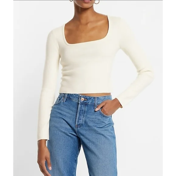 Square Neck Long Sleeve Sweater, Swan, Medium - Picture 2 of 11